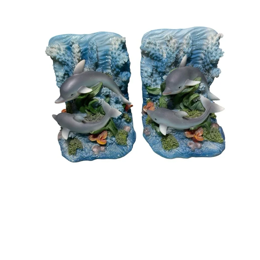 Dolphin 90s Nostalgia Bookends Set Figurine Y2K Coral Ocean Book End